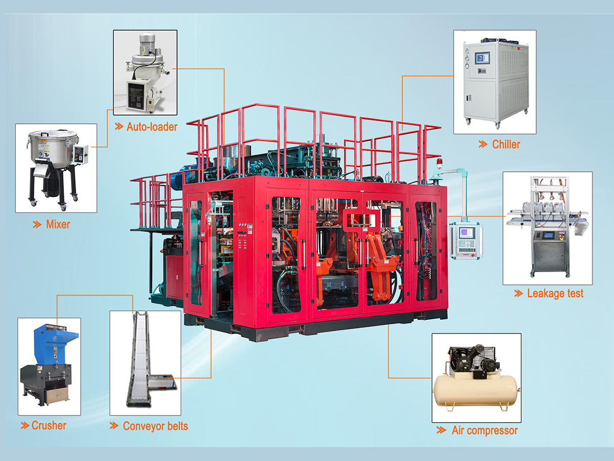 Máquina de moldeo por soplado de extrusión de contenedores químicos de HDPE Meper de China con desbarbado automático